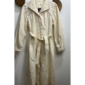 Vintage J. Gallery Women's Ivory Trench Coat Jacket Size  6/7 Belted Button Up